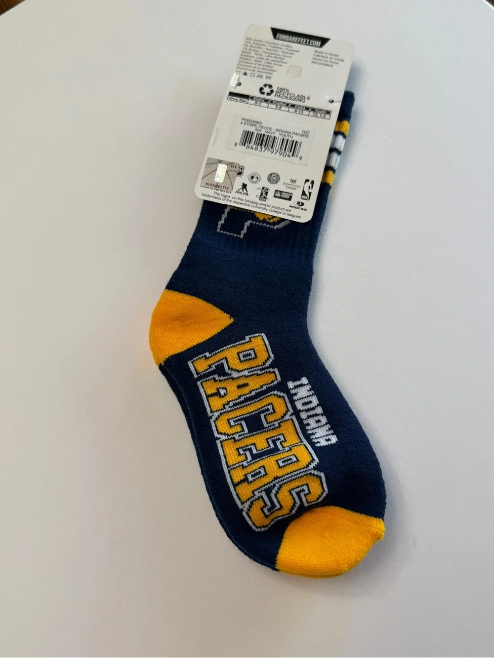 🆕Indiana Pacers Navy, Gold & White Crew Socks-Youth (size 13, 1-3)